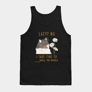 Lazy Motivational Cat With Flowers - Inspiring Mental Health Quote Tank Top